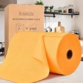 KitchLife Microfiber Cleaning Cloth Roll, 100 Pack - Tear-Away Microfiber Paper Towels, Lint-Free, Reusable, Washable for Kitchen, Car, Dishes, and Sensitive Surfaces (Tangerine Yellow)