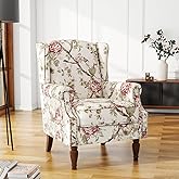 UIXE High Back Accent Chair, Fabric Wingback Chair Upholstered Armchair for Living Room - Beige Floral