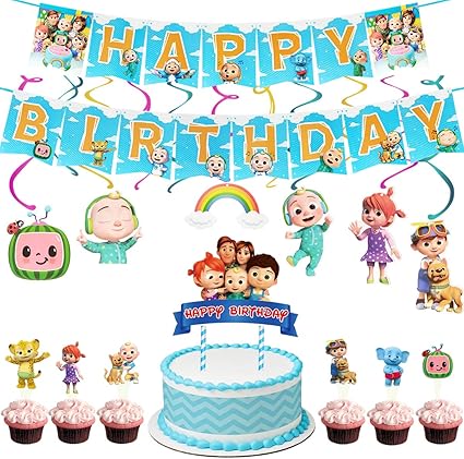Amazon Com Cocomelon Birthday Banners Cocomelon Cake Topper Cocomelon Spiral Cocomelon Birthday Party Decorations Toys Games