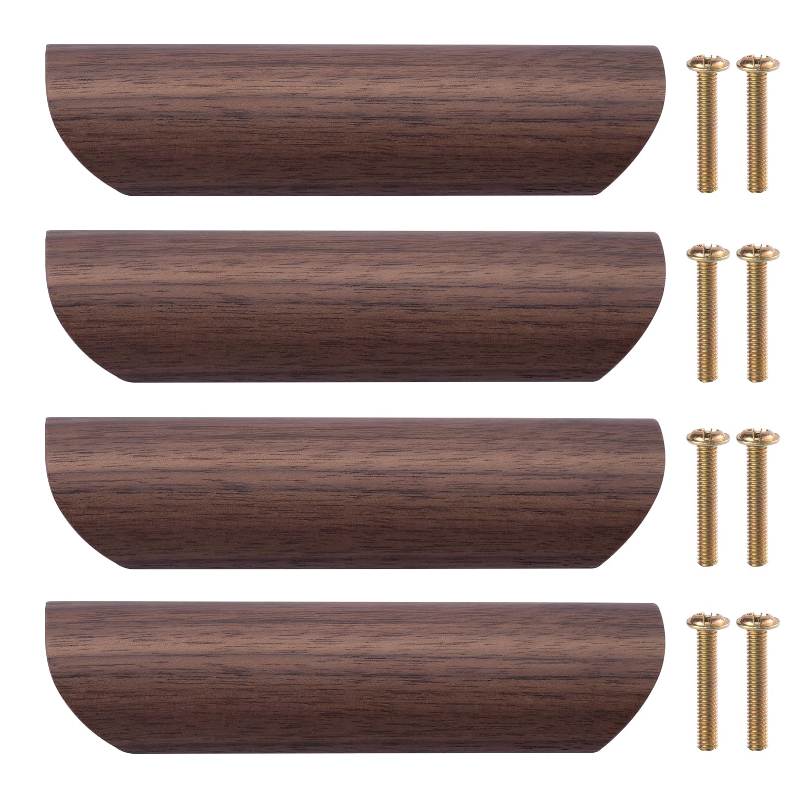 NAKUPENDA 4Pcs Cabinet Handles Wooden Handles Furniture Handle Cupboard Doors Wood for Door Wood Cabinet Drawer 96 mm Hole Spacing (Black Walnut)