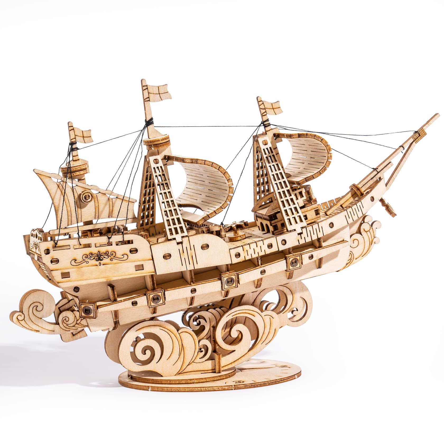 Robotime 3D Puzzles Wooden Model Kits for Adults, Boat Model to Build Kits Craft DIY Wooden Puzzle Kits for Children 8 Years Old and Up (Sailing Ship)
