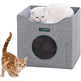 JESPET Foldable Cat Condo, Cat Cube House & Sleepping Bed with Lying Surface and 2 Reversible Cushions, Cat Hiding Place, Cat