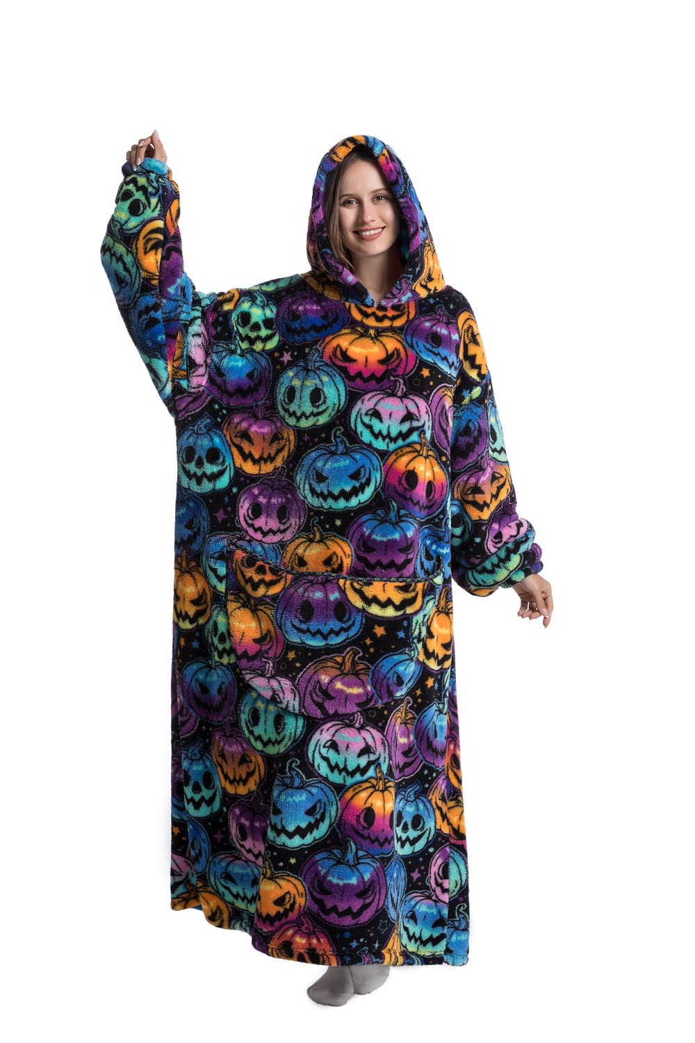 Lengthen Hoodie Blanket,Oversized Ultra Soft Warm Wearable Hooded Blanket Sweatshirt,One Size Fits All Adults Men Women