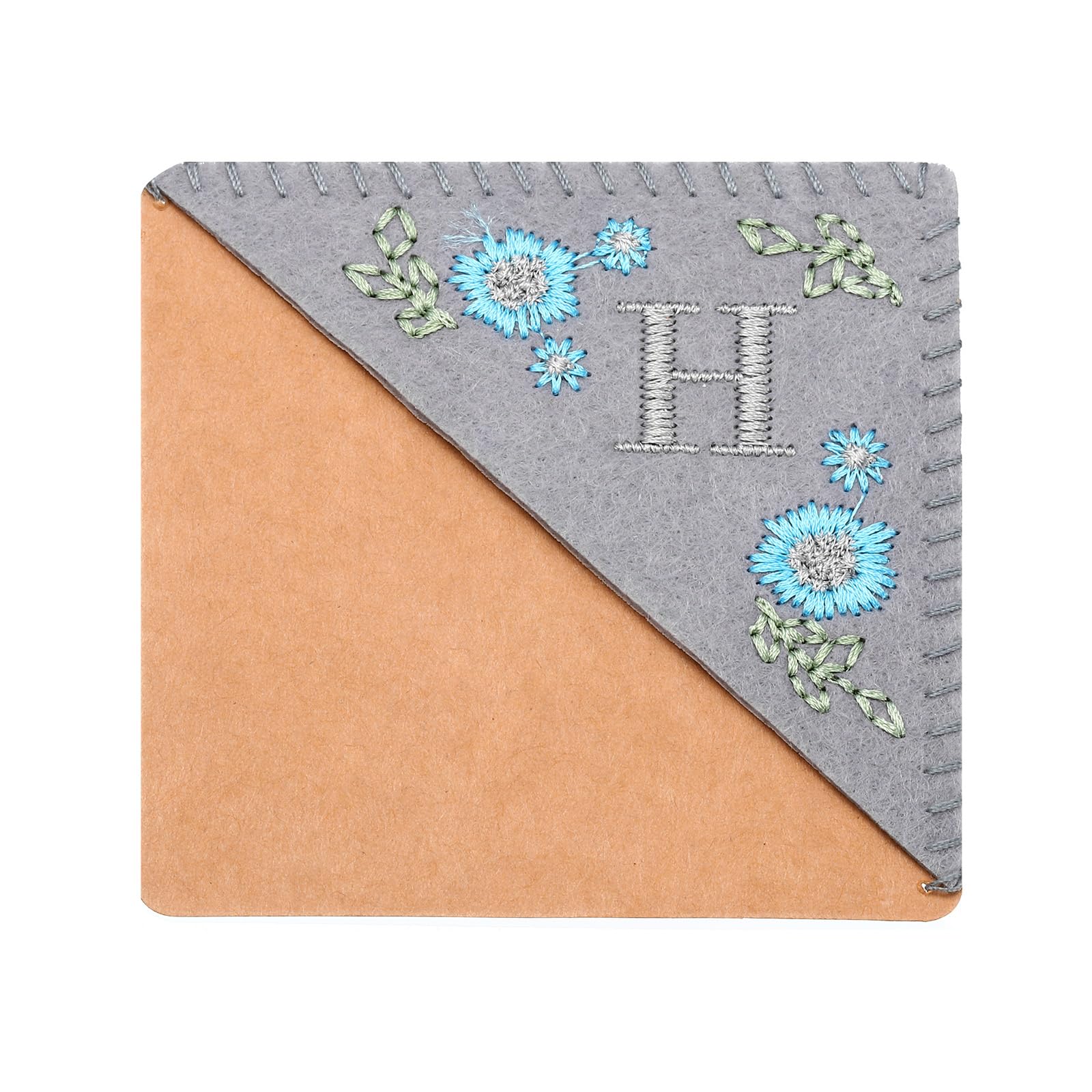 PATIKIL Personalized Embroidered Corner Bookmark, Cute Flower Felt Stitched Triangle Book Mark Page Marker for Women Men Book Lovers Teachers, Grey, Letter H — image 1