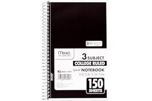 Mead Small Spiral Notebook, 3-Subject, College Ruled Paper, 9-1/2" x 5-1/2", 150 Sheets per Notebook, Color Will Vary, 1 Count (06900)