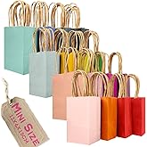 qiqee 32 Pcs Mini Paper Favor Bags with Handles 6"x4.5"x2.5" 16 Rainbow Colors Small Gift Kraft Party Treat Bags