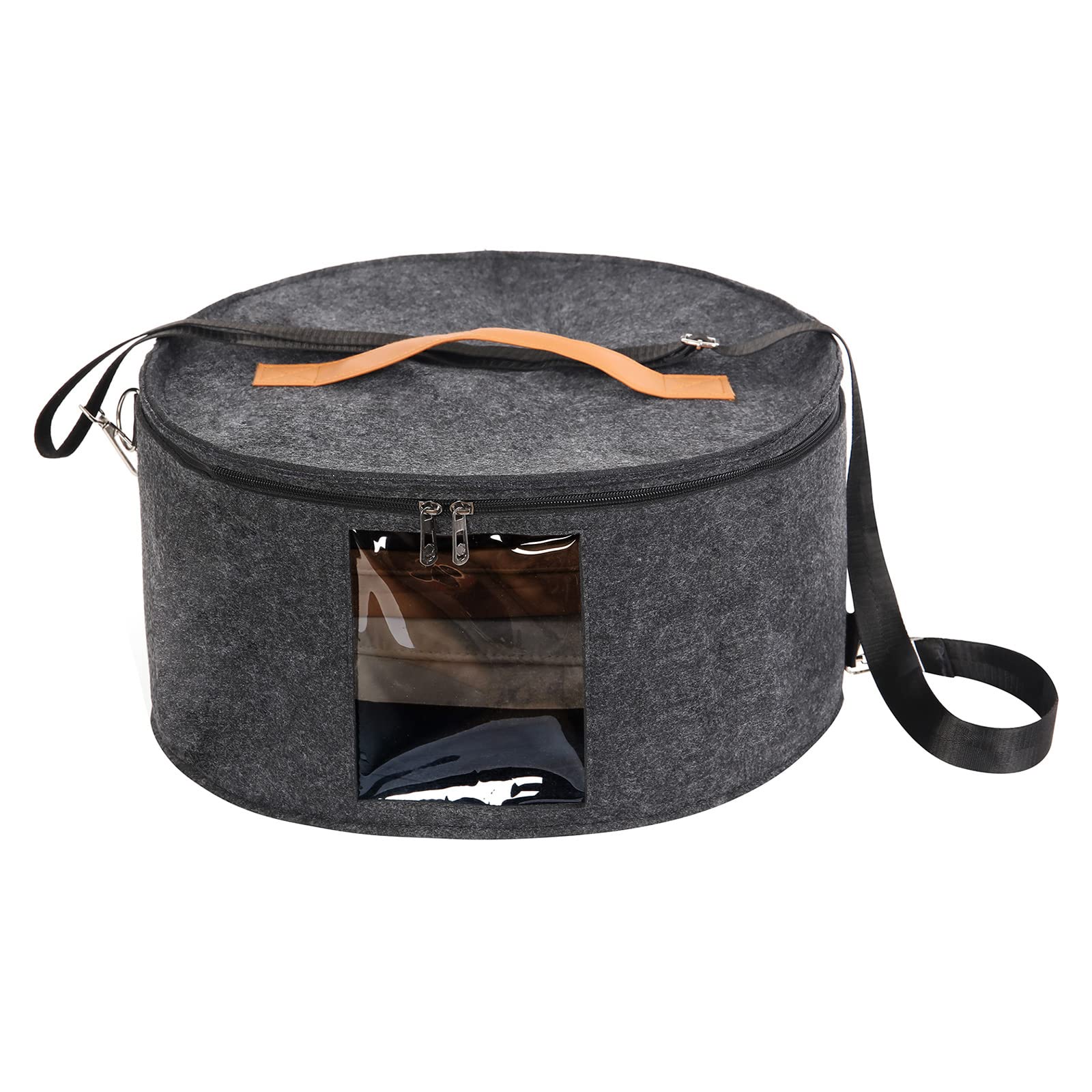 Ohiyoo Travel Hat Boxes with Lid - 16'' x 8'' Round Hat Boxes for Women & Men, Foldable Stuffed Animal Toy Storage Bin (Gray)