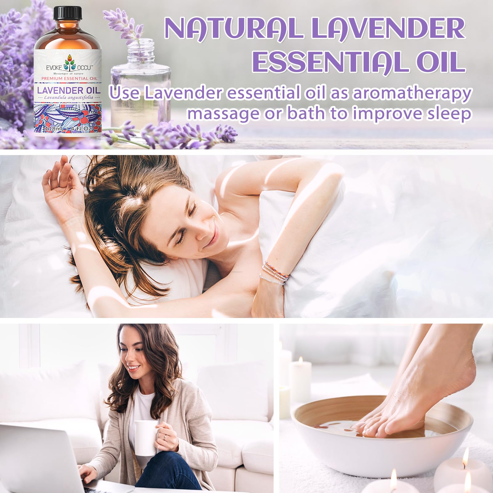 EVOKE OCCU Lavender Essential Oil for Sleeping Aid in The Bedroom, Relaxation in The Office & DIY Wool Dryer Balls - 4 Fl Oz - Image 2
