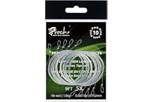 CROCH Fly Fishing Tapered Leader with Pre-Tied Loop 9FT Nylon Fly Line Leader (10 Pack) 0X 1X 2X 3X 4X 5X 6X
