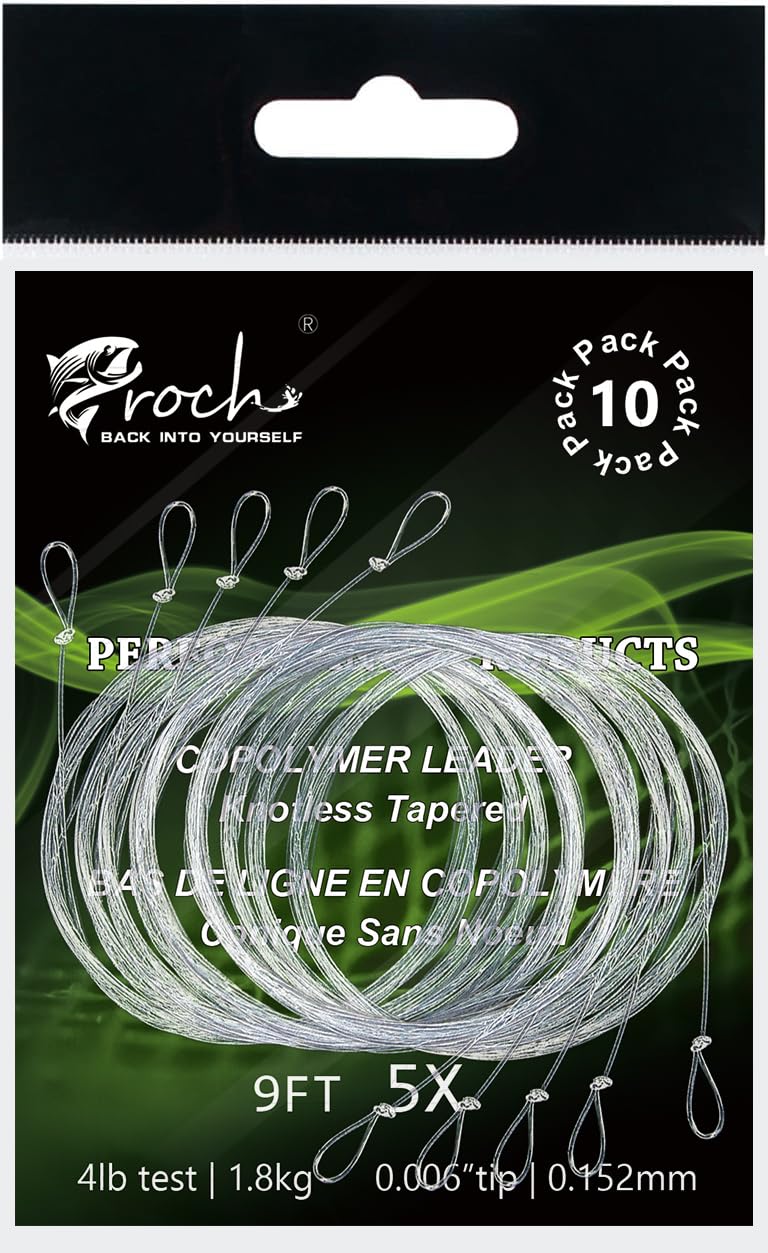 Fly Fishing Tapered Leader Nylon with Pre-tied Loop 10 Pack 9FT 0X-6X