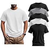 Ficerd 5 Pack Men's Big and Tall Shirts Short Sleeve Cotton Tee Summer Crew Neck Oversize Top Loose Fit Shirt Multipack