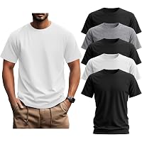 Real Essentials Men's 7-Pack Classic Performance T-Shirts - Dry-Fit Athletic Tees, Large