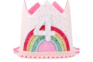 Atoden 4 Year Old Girl Birthday Gifts 4th Birthday Decorations Four Year Old Girl Rainbow Birthday Hat Birthday Headband Princess Tiara Birthday Crown Birthday Accessories for Party Photo Props