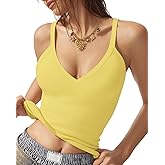 MANGOPOP Women's Ribbed Tank Tops V Neck Racerback Camisole Summer Slim Fit Workout Sleeveless 2026 Trendy Top