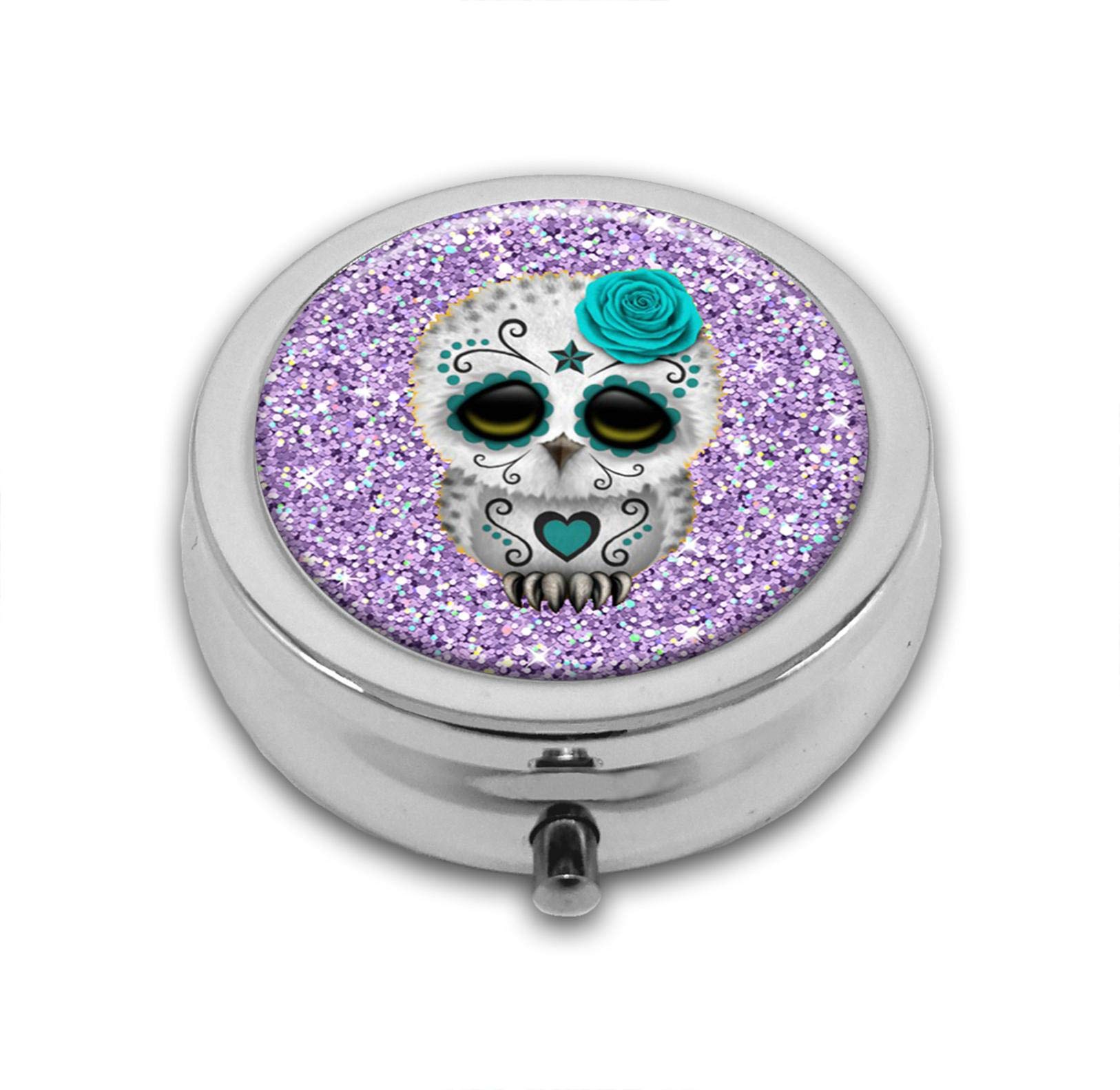 Buy Pill Box,Shiny Purple Glitter with Sugar Skull Owl Pill Case for