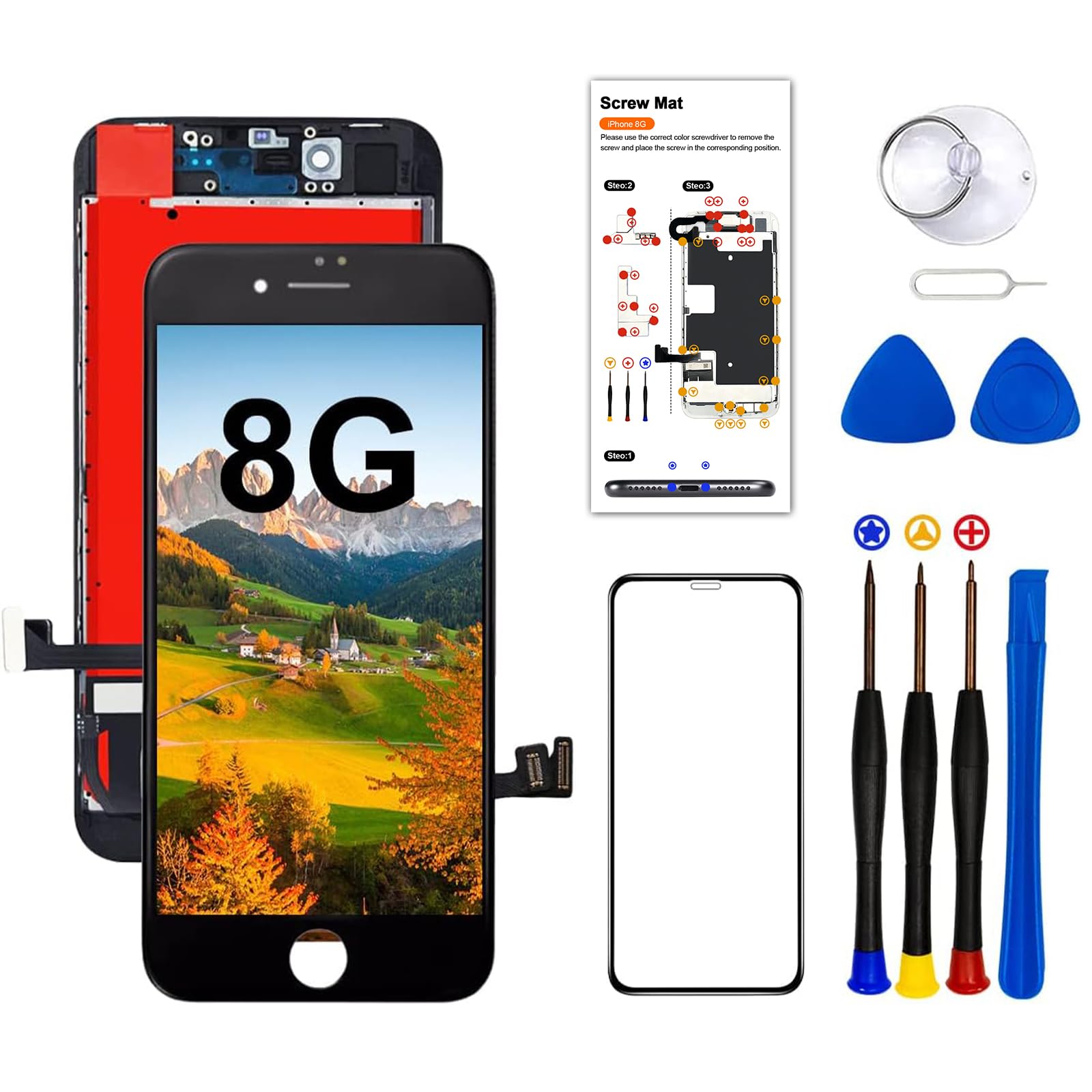 Dinow for iPhone 8 Screen Replacement 4.7" Replacement Screen for iPhone 8/SE 2020 Black, Full HD Display 3D Touch Screen Compatibility Model A1863, A1906