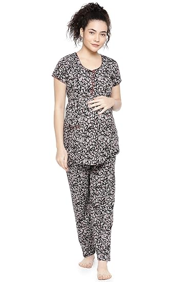 Womens Maternity Nightsuit Set with Feeding Option
