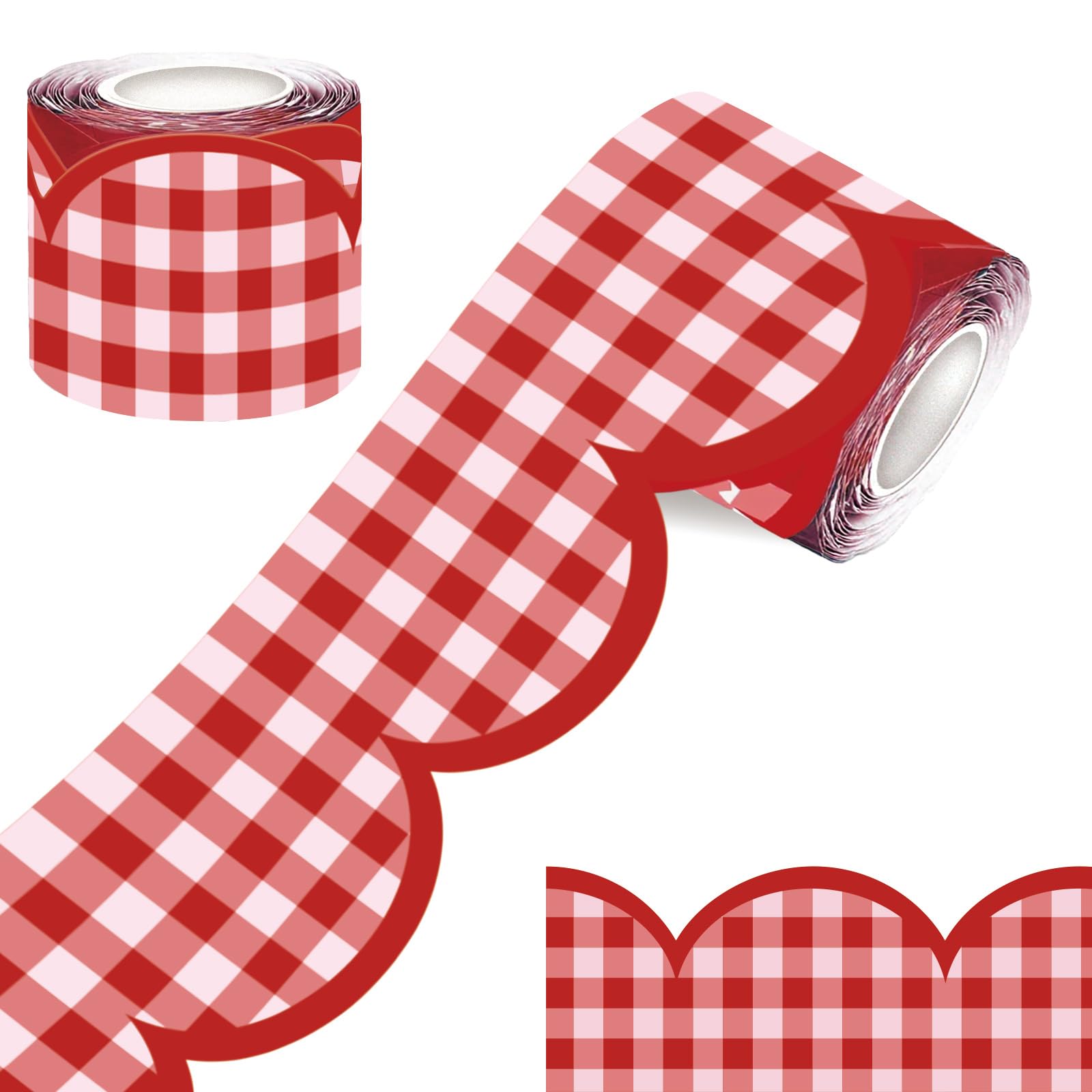 Photo 1 of 100FT Checkered Bulletin Board Border-Scalloped Checkerboard Decorative Roll for Walls, Desks, Windows, Doors, Lockers, Schools, Classrooms, Homeschool & Offices(Red)