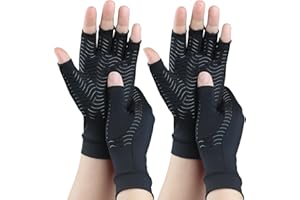 SHIFANQI 2 Pairs Copper Arthritis Gloves for Carpal Tunnel Pain Relief, Compression Gloves to Alleviate Hand Pain,Swelling,Fingerless Typing Gloves for Rheumatoid,Tendonitis for Women&Men (Medium)