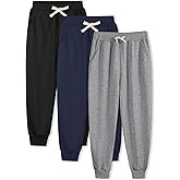 Phedrew 3-Pack Boys and Toddlers Cotton Sweatpants Kids Athletic Drawstring Jogger Pants Youth Active Pants