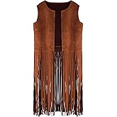 choyaxo Western Fringe Vest Faux Suede Sleeveless Cowgirl Tassel Vest for Halloween Hippie Party