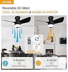 OPONL Black Ceiling Fan with Light 30inch, Large