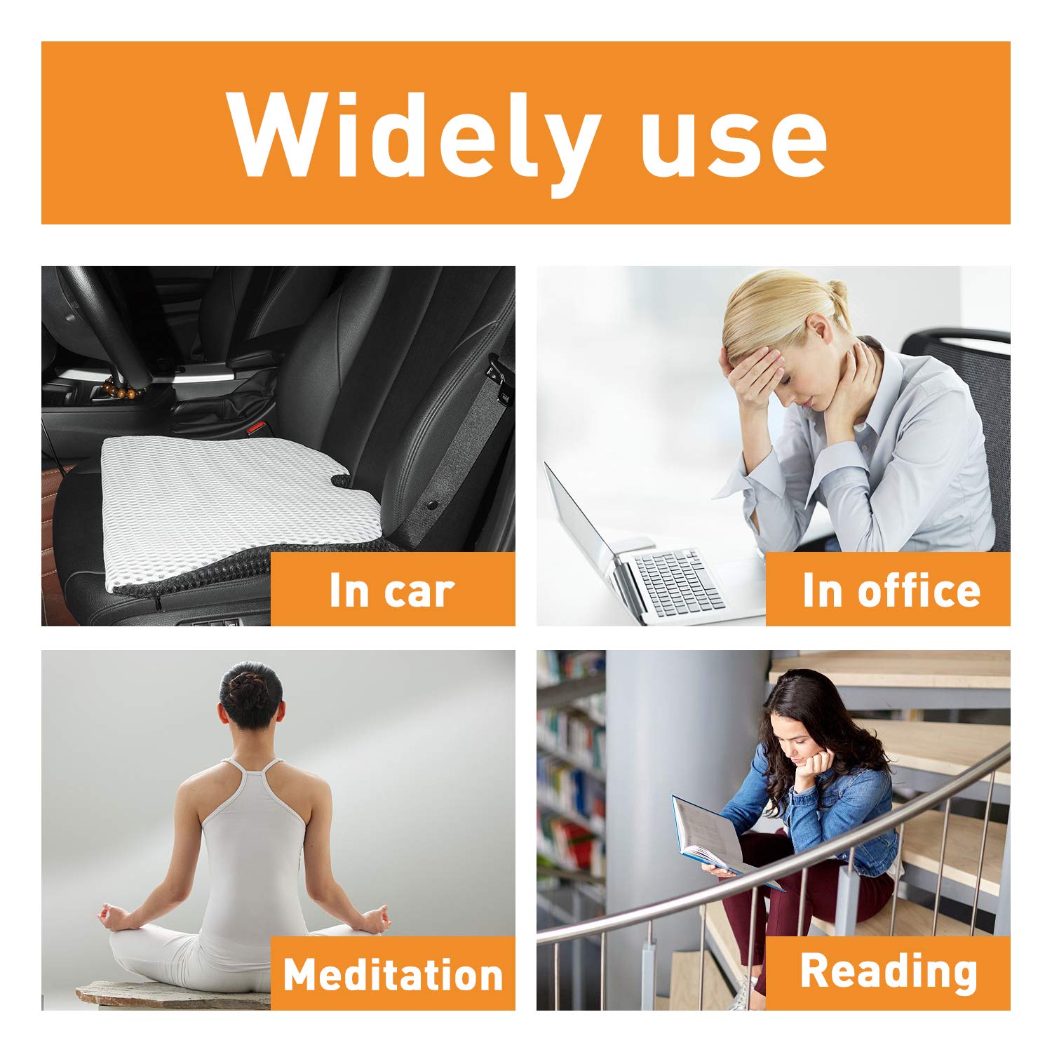 Dreamer Car Wedge Seat Cushion with Strap -Memory Foam Coccyx Wedge Pad -Orthopedic Support and Pain Relief for Lower Back, Tailbone, Coccyx and Hips-Off White