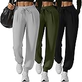 Velvelhall 3 Pack Women's Yoga Joggers Pants, Drawstring Running Sweatpants with Pockets Lightweight Workout Lounge Pants