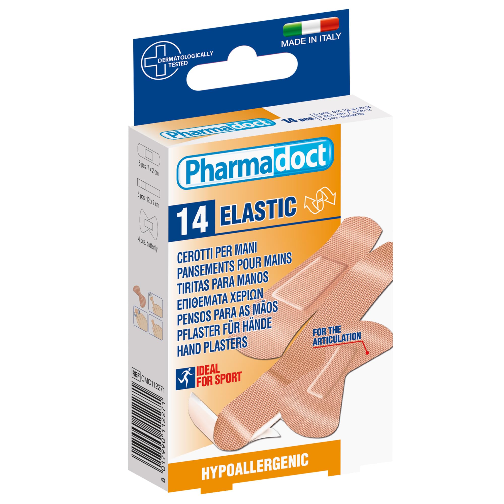 Pharmadoct Hand Plasters, 3 assorted sizes - 12 boxes of 14 plasters