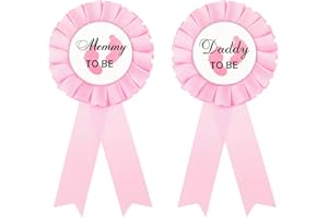 WILLBOND 2 Pieces Daddy and Mommy to Be Tinplate Badge Pin, Gender Reveal Party Favor, Rosette Button Pins with Ribbon, New Dad Mom Gifts for Baby Shower Party Celebration(Pink)