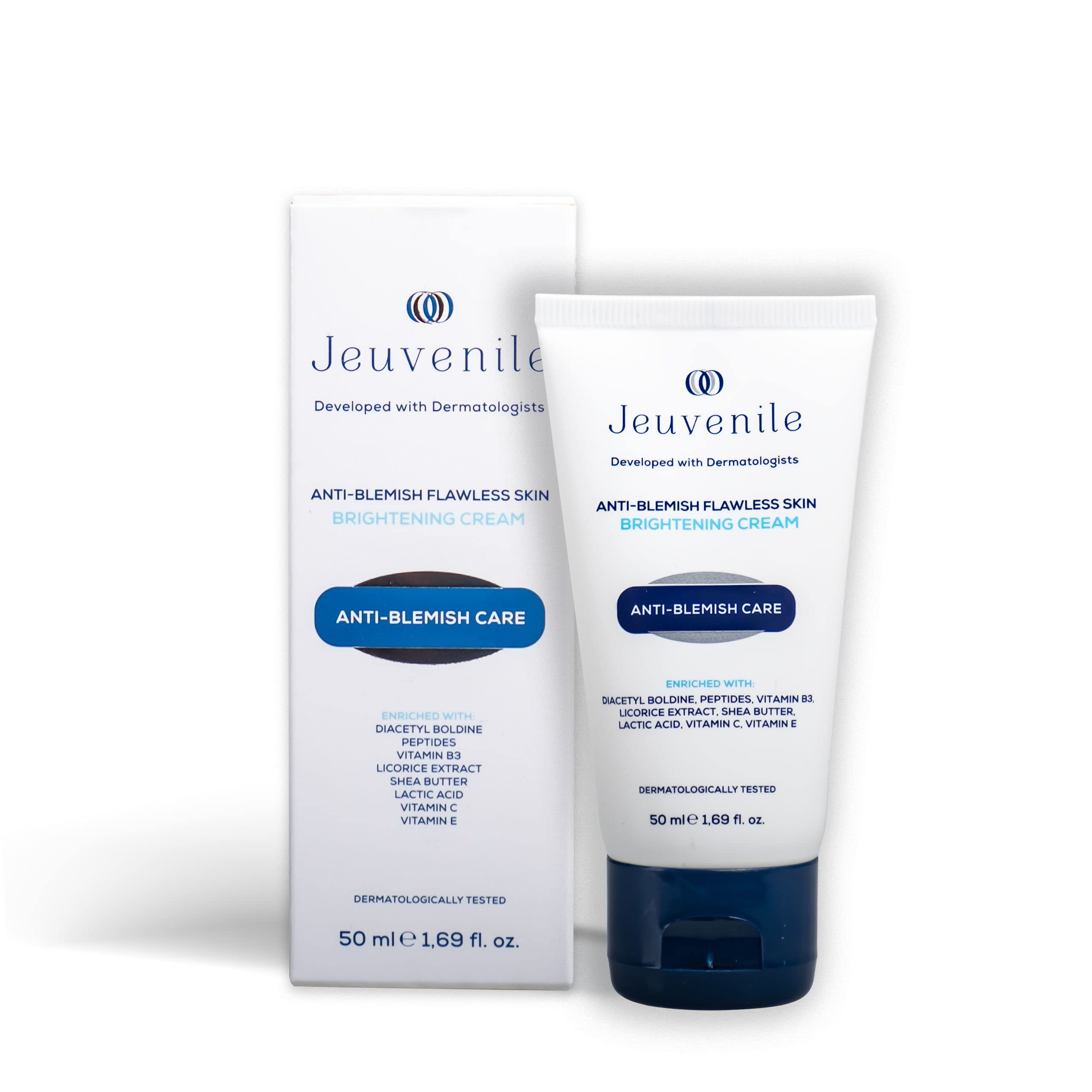 Jeuvenile Anti-Blemish, Skin Brightening Cream, Evens Skin Tone and Reduces Blemishes, Paraben-Free, Vitamin C, Sensitive Skin Care, for All Skin Types, 50ml