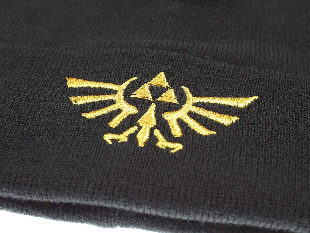 Bioworld Legend of Zelda Wingcrest Triforce Knit Cuff Beanie Hat Cap Men Women Black: Toys & Games
