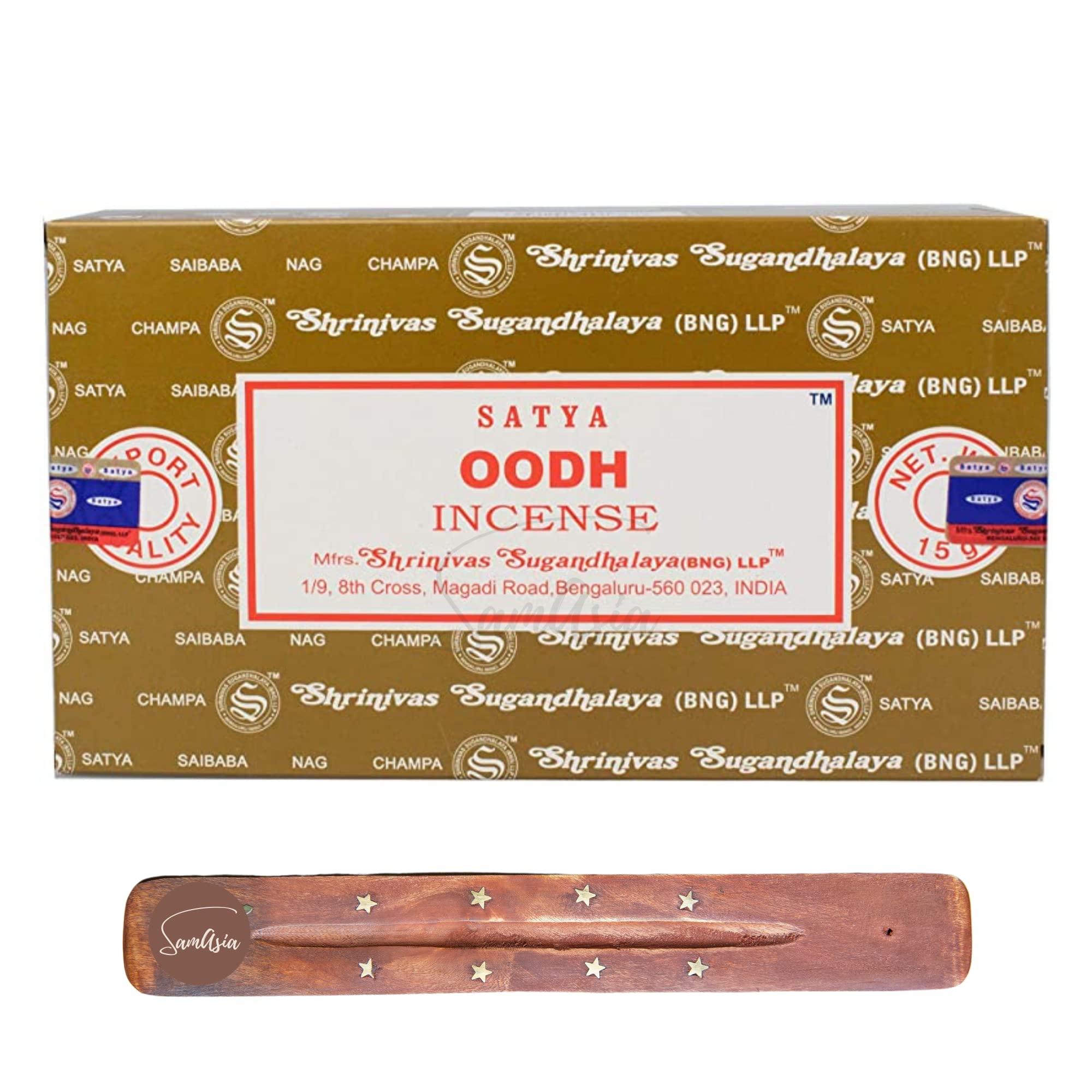 Satya Nag Champa Oodh Incense Sticks | x12 pack | with SAMASIA incense sticks holder | Used for Ooomatherapy, Spa, Yoga, Weddings, Meditation, Healing, Positivity and Relaxation