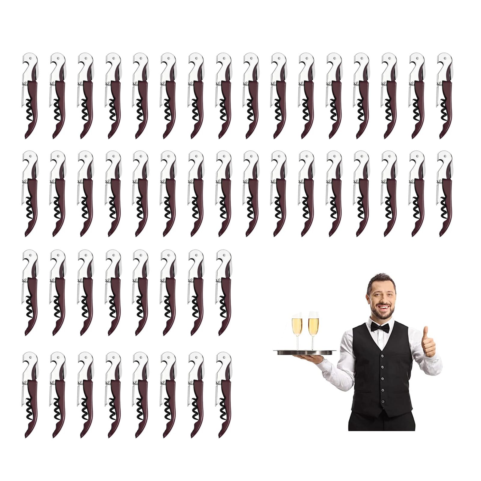 Corkscrews Wine Bottle Opener, Waiters Friend Cork Screw Stainless Steel, Professional 3 in 1 Multifunctional Wine Key for Servers Bartenders (48, Wine red)