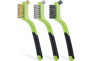 Lavaxon Wire Brush Set 3Pcs - Nylon/Brass/Stainless Steel Bristles with Curved Handle Grip for Rust, Dirt & Paint Scrubbing with Deep Cleaning – 7 Inches (Green)