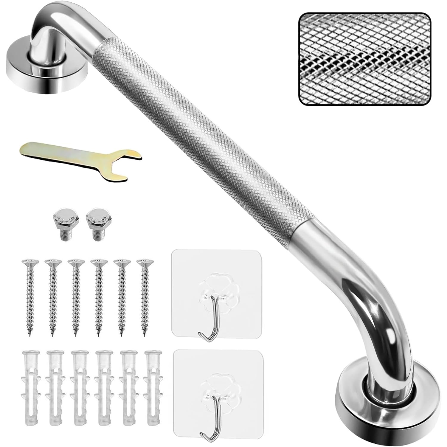 17inch/430 mm Grab Bar Rail, 304 Stainless Steel Non-Slip Bathroom Chrome Grab Rail, Non-Slip Disability Auxiliary Handle, Safety Handle for Kitchen Bedroom Bathtub, Shower, Steps, Indoor/Outdoor