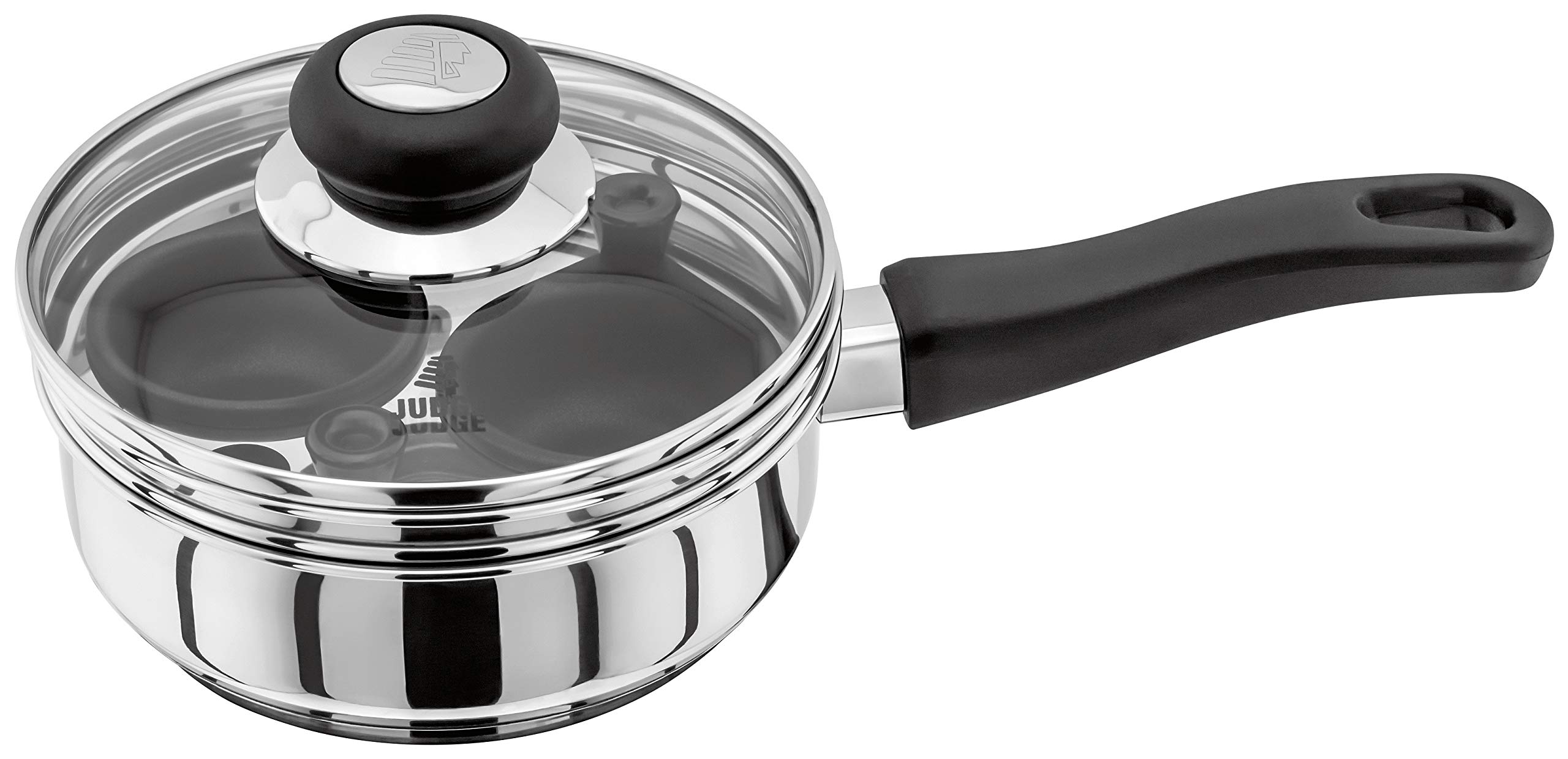 Judge Vista Egg Poacher and Stainless Steel Frying Pan, Vented Glass Lid and Stay-Cool Handle, Induction Ready, 25 Year Guarantee 10 Year Non-Stick Warranty (2 Cups), 16cm โ image 1