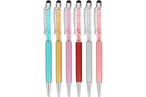 KALLORY 6pcs 2-in-1 Capacitive Stylus Pens with Metal Ballpoint Tip Crystal Design for Touchscreen Devices