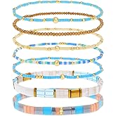 Tyebiva Tila Flat Seed Beads Stack Bracelets Set for Women, Boho Handmade Miyuki Glass Colorful Beads Friendship Stretch Bracelet Holiday Prom Jewelry Gift.