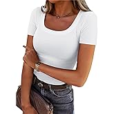 Chulianyouhuo Women's Short Sleeve Scoop Neck Ribbed Knit Fitted Casual Tops Tee Summer Slim Basic Shirts