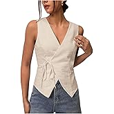 SHENHE Women's Summer Linen Vest Side Tie Sleeveless Wrap Tank V Neck Dressy Going Out Top