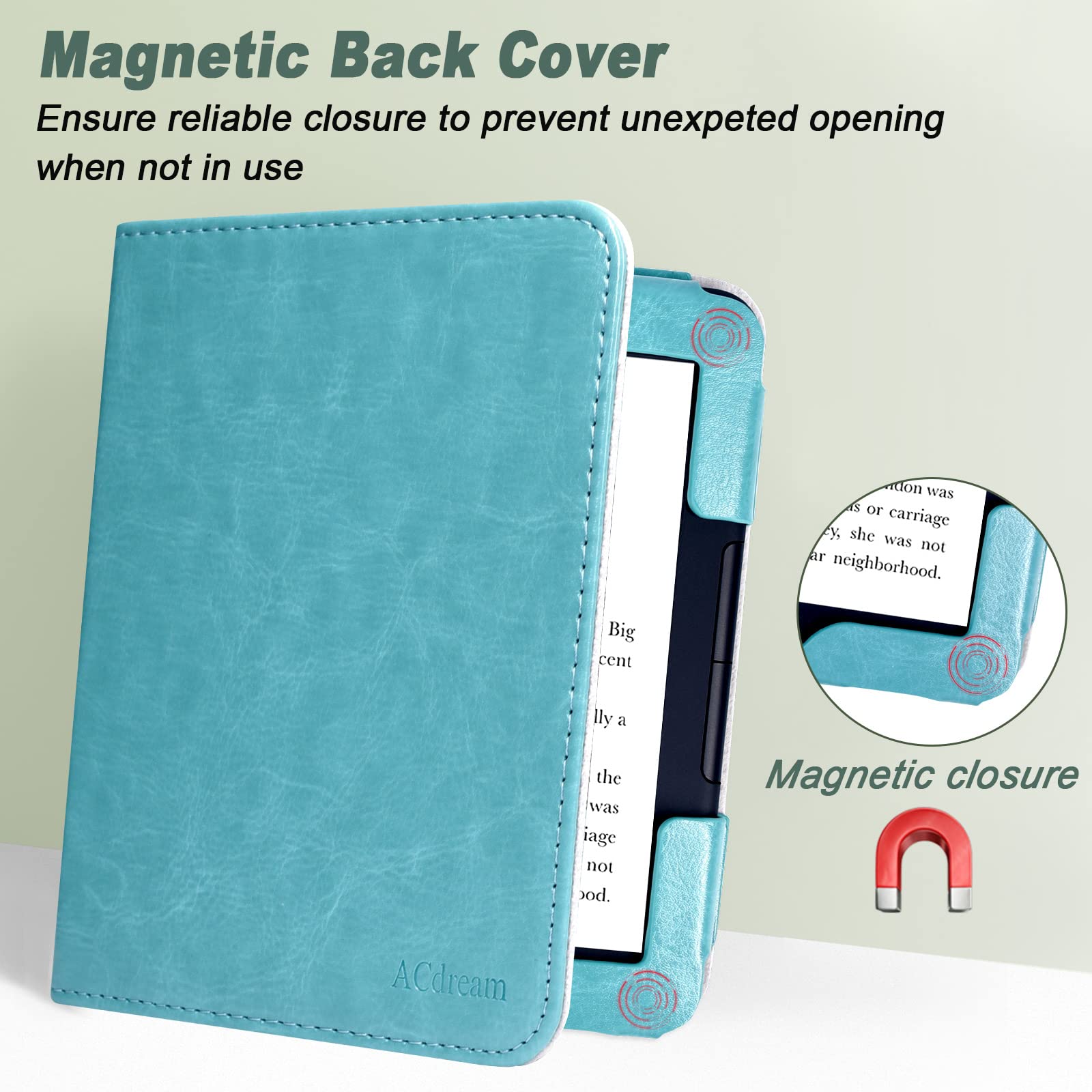 ACdream Case for Nook Glowlight 4 2021 / Nook GlowLight 4e 2022, Hands Free Stand Protective Durable Premium PU Leather Cover with Magnet Closure, Hand Strap, Card Slot, Sky Blue