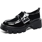 SHOOVA Platform Loafers for Women, Black Chunky Loafers, Slip-On Dressy Shoes for Business Work Casual