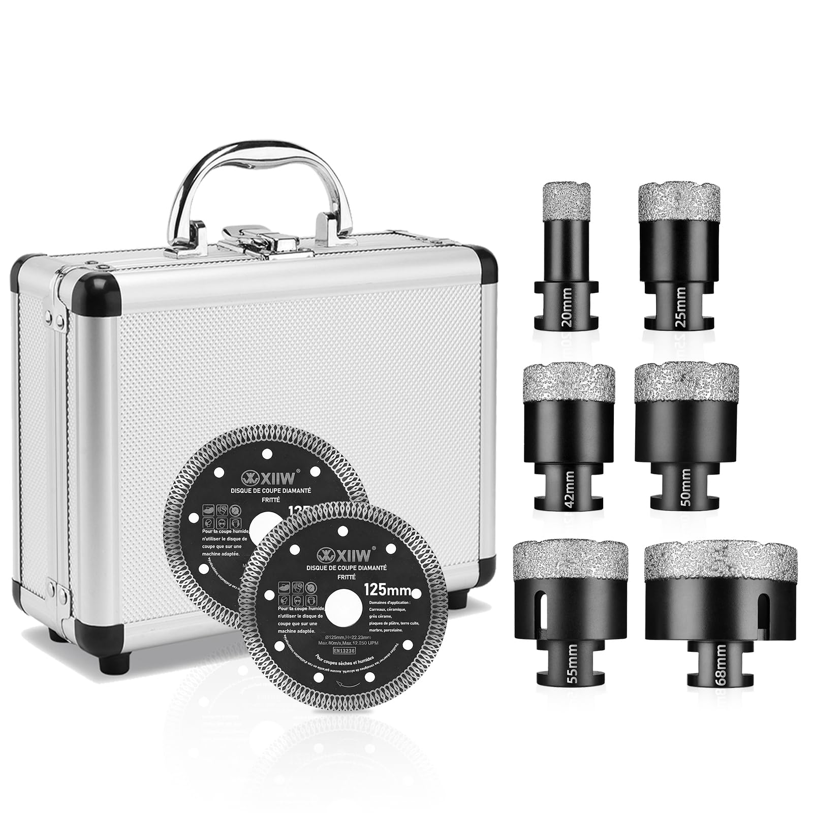 Diamond Tile Drill Bit Set 20/35/38/40/50/68 mm x M14 Diamond Drill Bit Hole Saw Drill Bit Tile Drill Bits for Drilling Hard Materials such as Ceramic, Marble, Masonry
