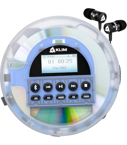 KLIM Journey Tragbarer CD-Player Walkman mit langlebigem Akku Mit Kopfhörern Radio FM Kompatibler MP3-CD-Player SD-Karte, FM-Transmitter, Bluetooth Ideal für Autos Portable CD Player