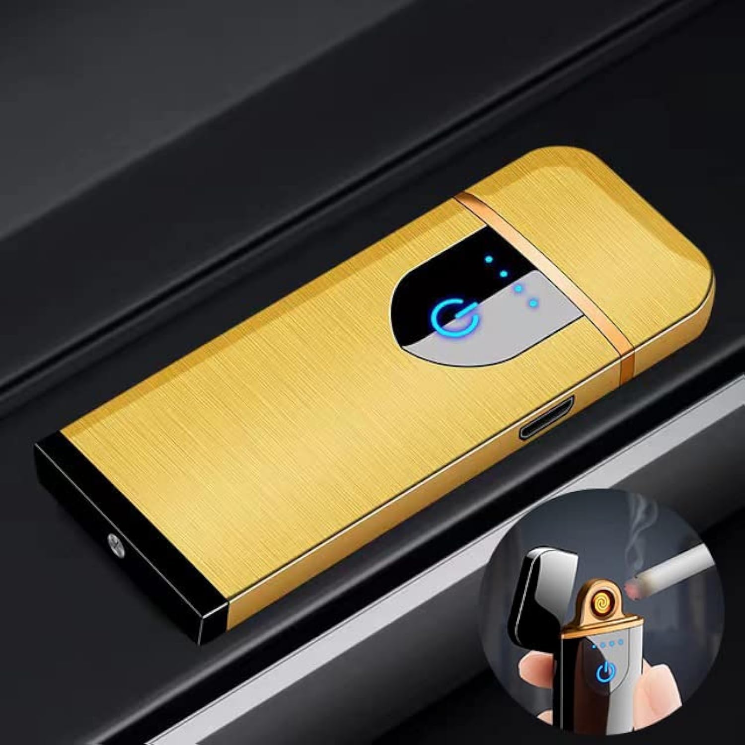 Deluisho Electric Lighter Rechargeable USB, Arc Electronic Lighter, Windproof, Durable, Gold