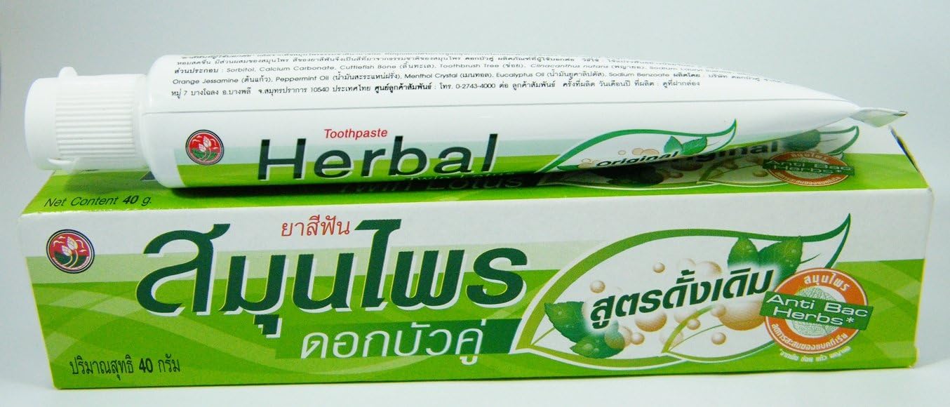 Twin Lotus Herbal Toothpaste Tube Thai Oral Care Gum Care Tongue Care 40g Tounge