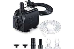 CWKJTOP CWKJ Fountain Pump, 220GPH(15W 900L/H) Submersible Water Pump, Durable Outdoor Fountain Water Pump with 6.5ft Tubing (ID x 1/3-Inch), 3 Nozzles for Aquarium, Pond, Fish Tank, Water Pump Hydroponics