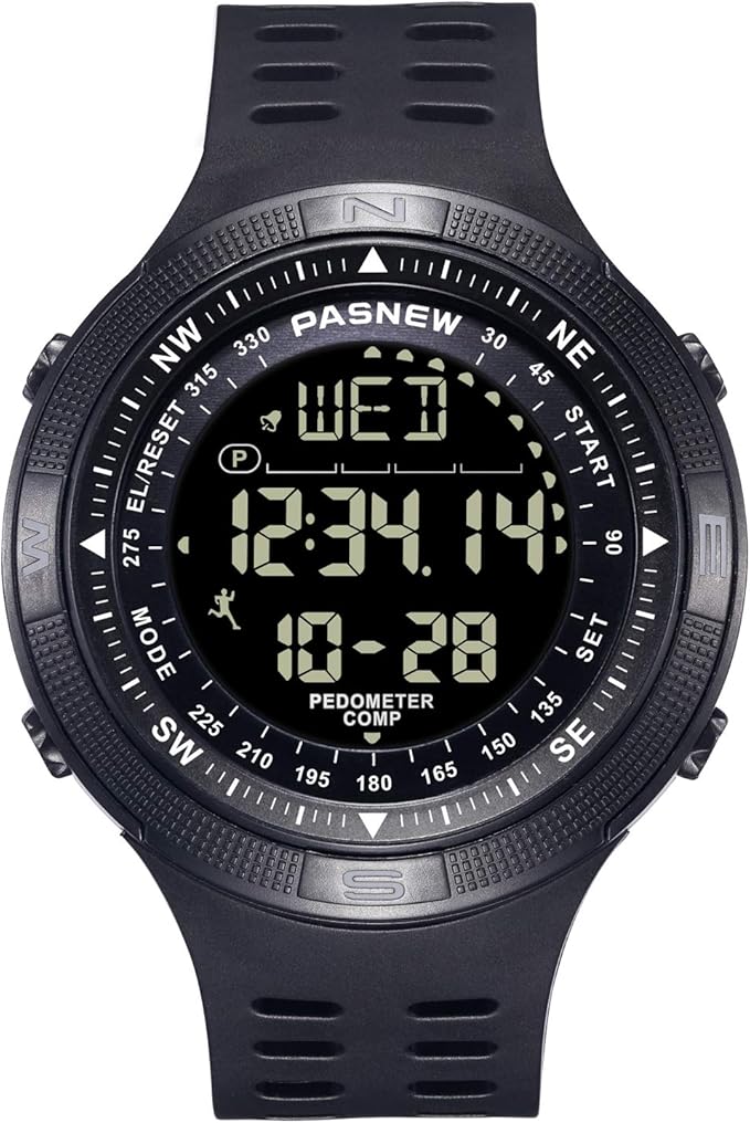 Amazon Pasnew メンズ腕時計 アウトドアスポーツウォッチ ステップカウンター インテリジェン コンパス 多機能 防水 デジタルウォッチ ブラック メンズ腕時計 腕時計 通販