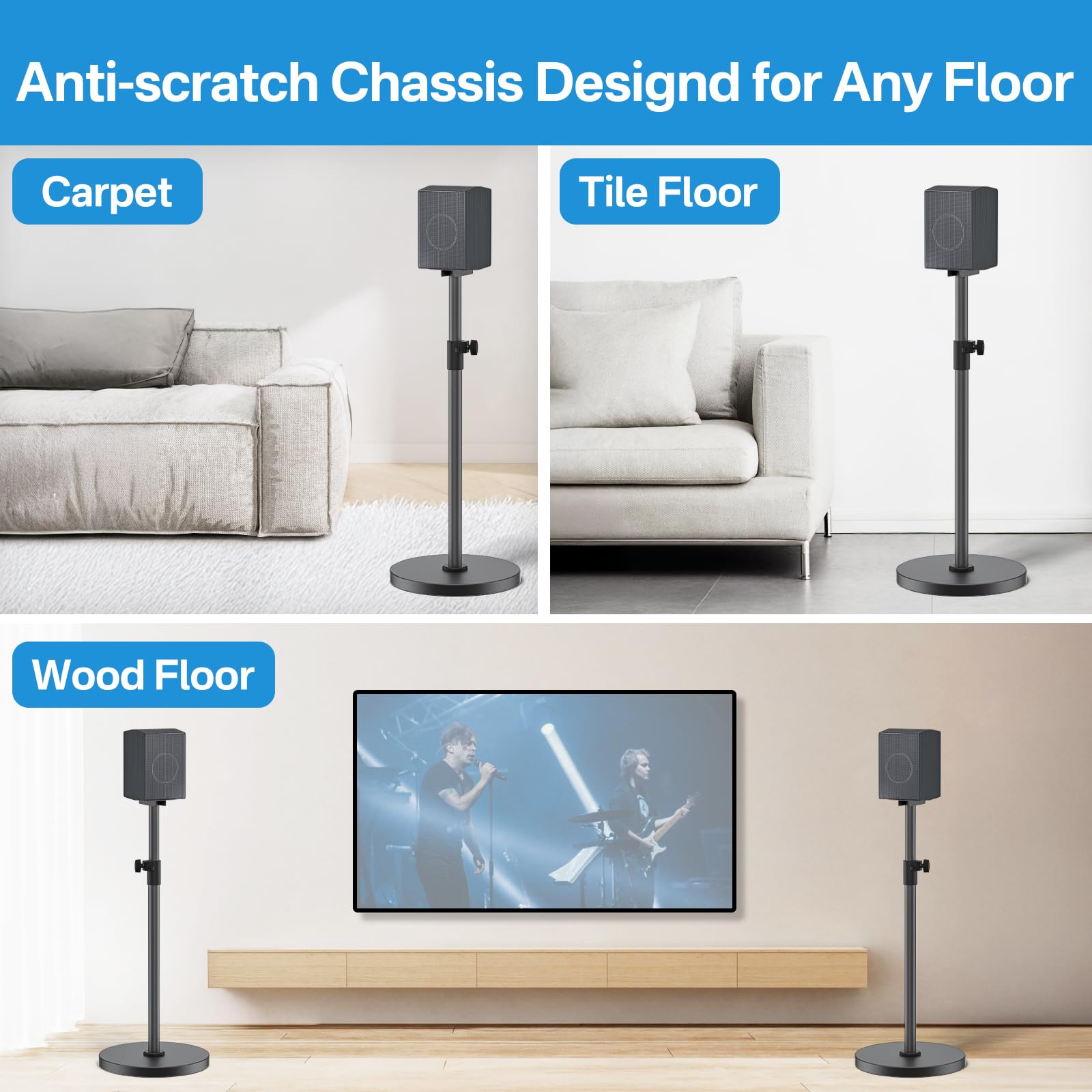 notiela Heavy-Duty Floor Speaker Stands Pair for Samsung HW-Q990C HW-Q990D HW-Q930C Speaker Stand - Height Adjustable for Samsung Rear Speakers Stand with Cable Management